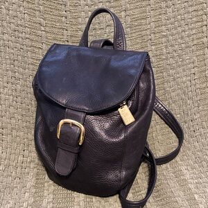 Tignanello Black 100% Genuine Leather mini Backpack Adjustable Strap 9x10x4 Soft
